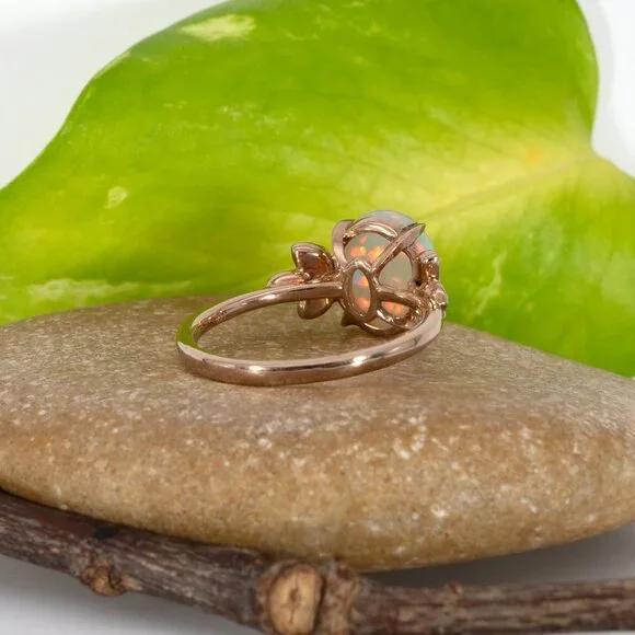 2.3Ct Ethiopian Opal Ring in Solid 14K Rose Gold with Natural Diamond Accents - Picture 8 of 10